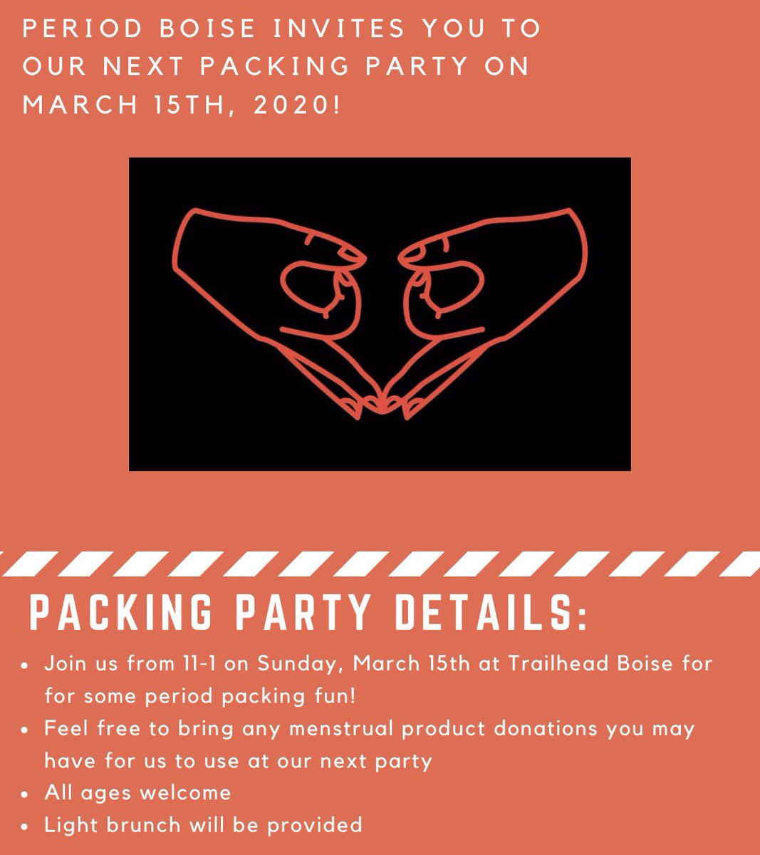 BoisePeriod's tweet photo. ✨Attention Boise period warriors✨ We are hosting our next packing party this Sunday, March 15, from 11am-1pm at Trailhead Boise! We hope to see you all there! https://t.co/3ma0ZxlCVS