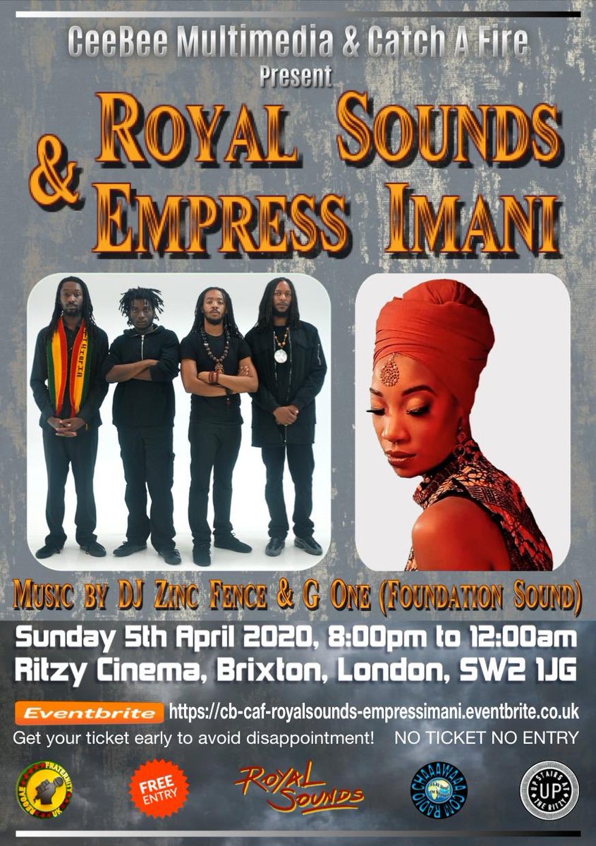 CoralConscious1's tweet photo. #CeeBeeMultimedia & #CatchAFire present a night of #roots #reggae with two of the UK's best new reggae acts, infectious tunes and lyrics that are hard to resist. #RoyalSounds & #EmpressImani. Get your free ticket early to avoid disappointment >> https://t.co/rPNLhQ7dDJ https://t.co/uTE70pt54m