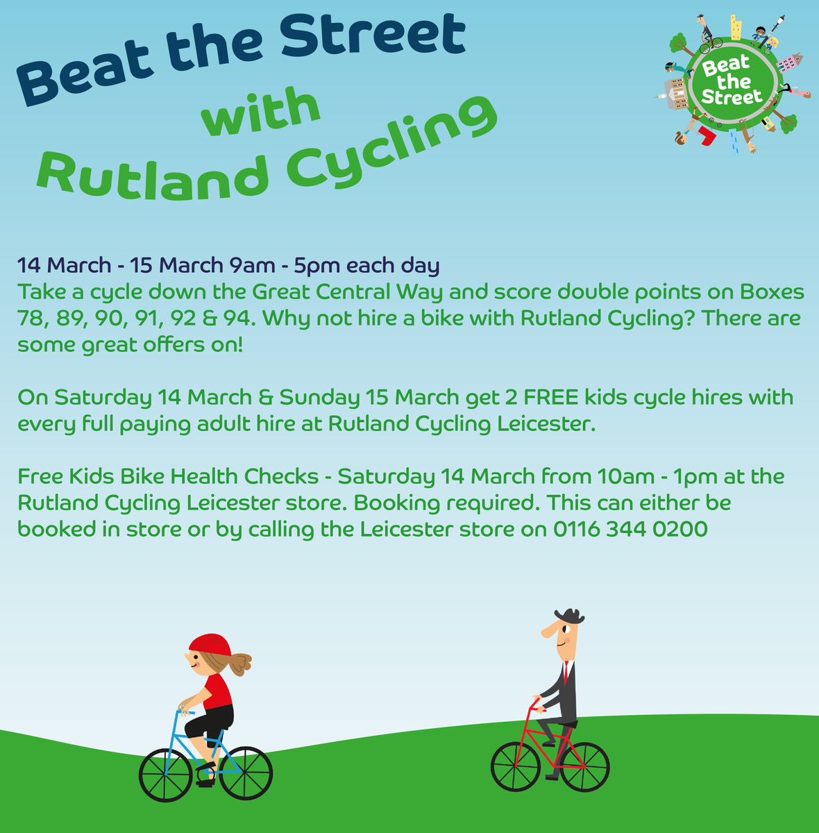 BTSBlaby's tweet photo. Cycle the Great Central Way 14 March - 15 March 9am - 5pm on score double points on Box 78, 89, 90, 91 & 94! Why not hire a bike with @RutlandCycling? There are some great offers on! https://t.co/2hAwj5dzQX #GoTravel #btsblaby #beatthestreet @LR_Sport @ActiveBlaby @BlabyDC https://t.co/0QMGWIhaHG
