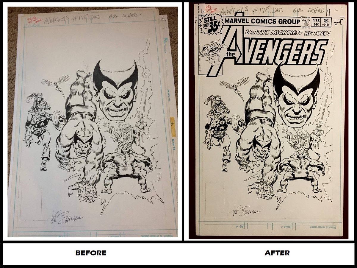 CharitablePress's tweet image. Was cool to make a repro logo stat for this classic John Buscema original art cover to The Avengers #178. I tried to get the color match as close as possible without touching the original board in any way #marvelcomics #Avengers #originalart