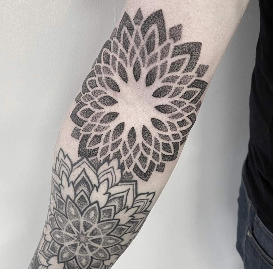 My favorite spot to put a mandala is on the elbow. The top is healed. Done  at @pristineink #dallastattooartist #mandalatattoo #dotworktattoo |  Instagram