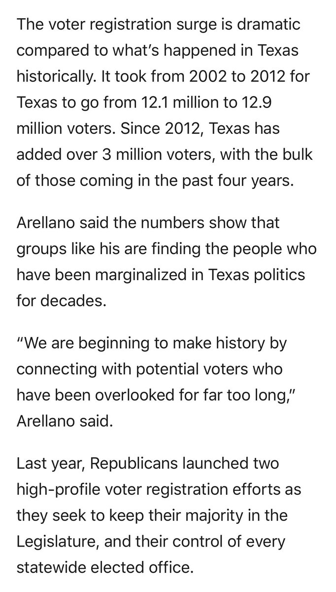 The good news is that despite our chronically crappy voter turnout in recent times, Texas just reached a record breaking 16 million registered voters, 1 million of which have been registered since Beto ran for Senate in 2018 (he only lost by 219K).   https://www.houstonchronicle.com/politics/texas/article/Texas-tops-16M-voters-as-registration-deadline-14990642.php