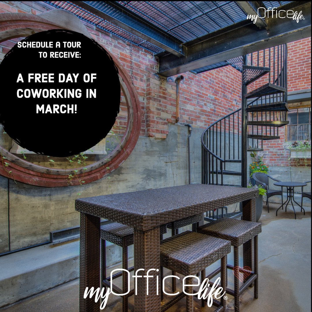 myOfficeLifeCO's tweet photo. That's right! Schedule a tour during the month of March and get one free trial coworking day, on us! Visit our website to make an appointment. 

#coworkingspace #coworking #denver #denveroffice #workspace #network https://t.co/YJ06wXeBAQ