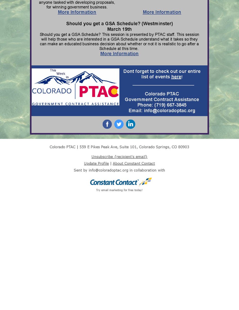 Check out this weeks events coming up!
coloradoptac.org/event-calendar/
Stay Tuned for Monday the 15th! We have been working hard to get something amazing ready for you all!!!

#smallbusiness #governmentcontracting #Colorado