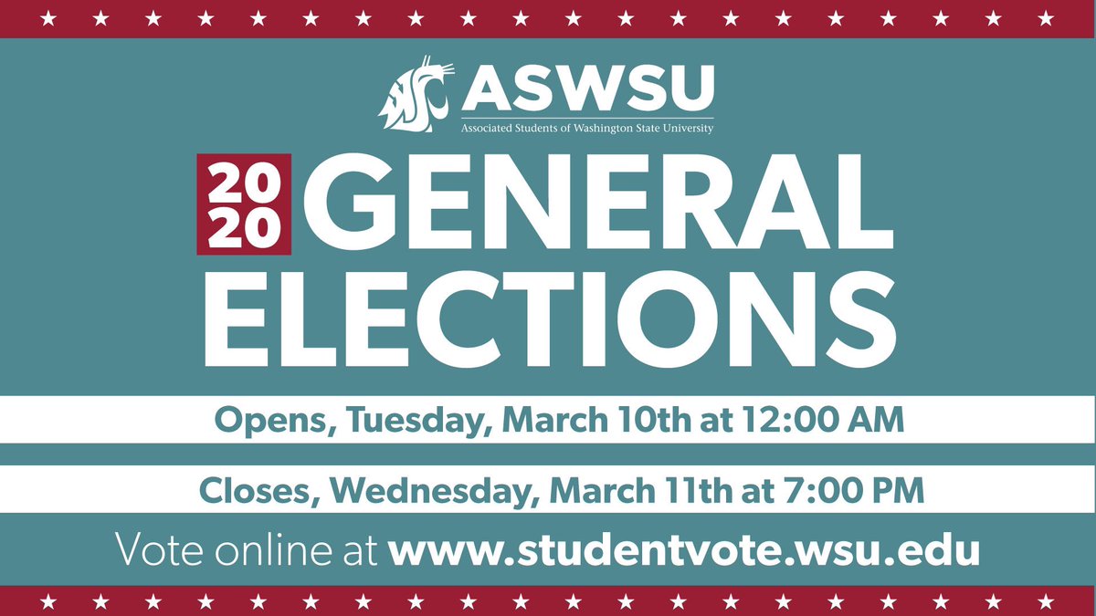 ASWSU's tweet image. In 12 hours, General Elections begin tomorrow 3/10 @ 12 AM and close Wednesday 3/11 @ 7 PM 🚨🚨🚨 Make sure you’re voice is heard COUGS❗️Follow the link to vote❗️