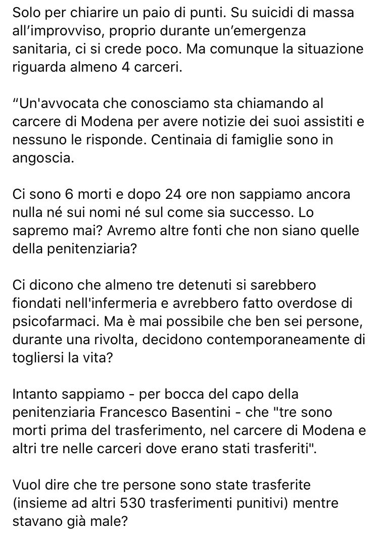 rubio_chef's tweet image. “Su suicidi di massa all’improvviso, proprio durante un’emergenza sanitaria, ci si crede poco. Ma comunque la situazione riguarda almeno 4 carceri. Non una parola di rammarico. Sapete perché?” Leggete gli allegati e capirete quanto fate schifo al cazzo! People for #vialadivisa