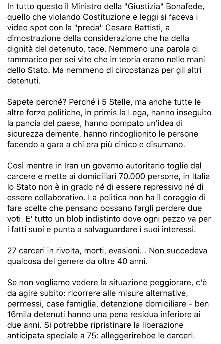 rubio_chef's tweet image. “Su suicidi di massa all’improvviso, proprio durante un’emergenza sanitaria, ci si crede poco. Ma comunque la situazione riguarda almeno 4 carceri. Non una parola di rammarico. Sapete perché?” Leggete gli allegati e capirete quanto fate schifo al cazzo! People for #vialadivisa