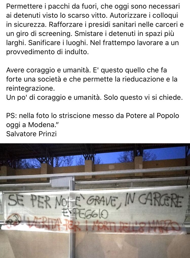 rubio_chef's tweet image. “Su suicidi di massa all’improvviso, proprio durante un’emergenza sanitaria, ci si crede poco. Ma comunque la situazione riguarda almeno 4 carceri. Non una parola di rammarico. Sapete perché?” Leggete gli allegati e capirete quanto fate schifo al cazzo! People for #vialadivisa