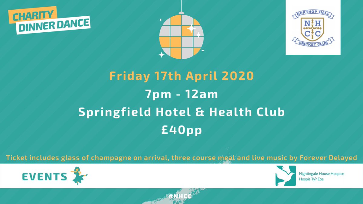 Northop Hall CC (@northophall_cc) on Twitter photo Tickets are on sale for our Charity Dinner Dance on Friday 17th April at <a href="/springfieldhot/">Springfield Hotel...</a>.
This years event will be in support of <a href="/NightingaleHH/">Nightingale House</a>.
All the ticket details here 👉 bit.ly/2RjpBWC
🔵 #NHCC Tickets are on sale for our Charity Dinner Dance on Friday 17th April at <a href="/springfieldhot/">Springfield Hotel...</a>.
This years event will be in support of <a href="/NightingaleHH/">Nightingale House</a>.
All the ticket details here 👉 bit.ly/2RjpBWC
🔵 #NHCC