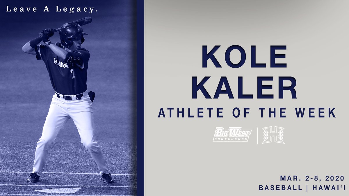 BigWestSports's tweet photo. Kole Kaler (@HawaiiBaseball) named #BWCBASE Field Player of the Week! 🏖

⚾️Hit .462 (6-for-13) to help 'Bows win 3 of 4 against Oregon
⚾️Had 3 doubles in series, scored twice and drove in 6️⃣
⚾️Had 1 hit in all 4 games

🗣https://t.co/CRXZLVdgwt

#GoBows | #PlayBig https://t.co/4lJkpvqjzp