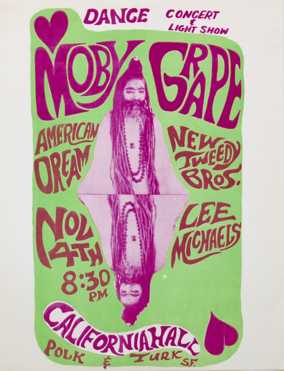 recordmecca's tweet image. A beautiful handbill advertising a 'concert and light show' by the great Moby Grape, with Lee Michaels, American Dream and the New Tweedy Brothers at San Francisco's California Hall, in November 1966. #recordmecca #mobygrape #psychedelic #handbill #rare recordmecca.com/products-page/…