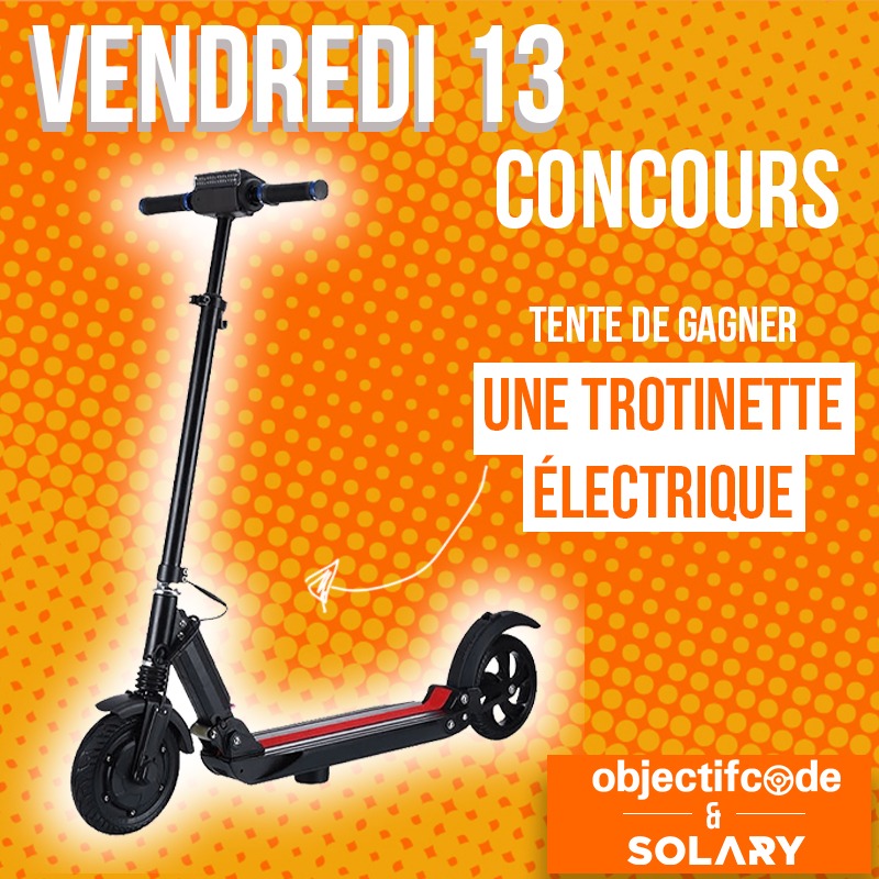 Solary (@solarytv) on Twitter photo On vous fait gagner une Trottinette électrique avec notre partenaire <a href="/sgsobjectifcode/">ObjectifCode 🚙🛵</a> ! 🛴 Pour tenter ta chance :
- RT ce tweet
- Follow <a href="/sgsobjectifcode/">ObjectifCode 🚙🛵</a> & <a href="/SolaryTV/">Solary</a>
Tirage au sort le 15/03 à 23h59
Vous devez être âgé de plus de 18 ans et résider en France pour participer On vous fait gagner une Trottinette électrique avec notre partenaire <a href="/sgsobjectifcode/">ObjectifCode 🚙🛵</a> ! 🛴 Pour tenter ta chance :
- RT ce tweet
- Follow <a href="/sgsobjectifcode/">ObjectifCode 🚙🛵</a> & <a href="/SolaryTV/">Solary</a>
Tirage au sort le 15/03 à 23h59
Vous devez être âgé de plus de 18 ans et résider en France pour participer