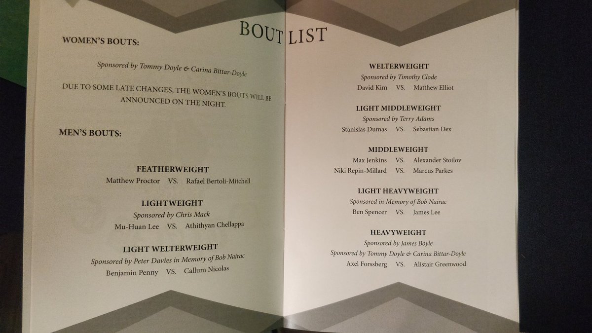 Here's a photo of the bout list from the night for those who missed it.
