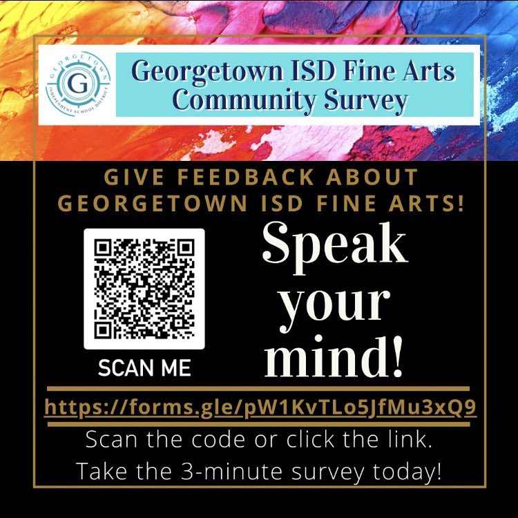 Parents! Teachers! Students! Please take this short survey about GISD Fine Arts. Thanks! bit.ly/2TyRefk