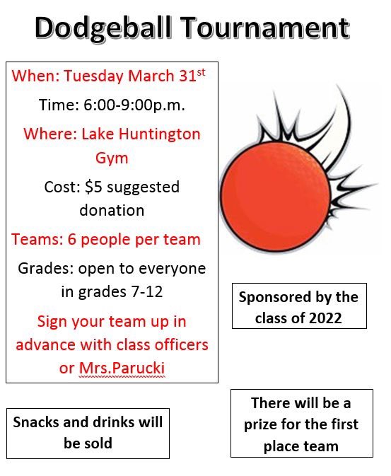 SwcsdP's tweet photo. The new date is March 31st. Join us for a night of fun while we support the Class of 2022. Sign your team up now! #dodgeball #classof2022 #SWbulldogs https://t.co/kRZzq0yypf