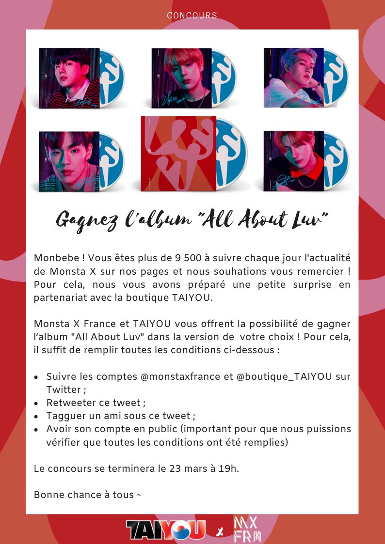 monstaxfrance's tweet photo. [CONCOURS] Pour bien commencer la semaine, @boutique_TAIYOU et @monstaxfrance vous fait gagner l’album « All About Luv » de votre choix ! 
Toutes les conditions ci-dessous 👇 https://t.co/d9mtTQNgBa