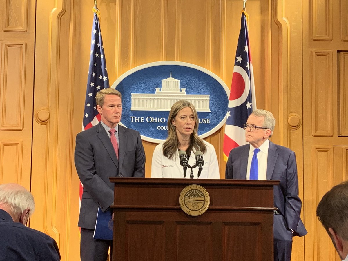 Director Dr. Acton announces Ohio’s first three positive cases of #COVID19 with ⁦<a href="/GovMikeDeWine/">Governor Mike DeWine</a>⁩ and ⁦@LtGovHusted⁩. The three positive cases are all in Cuyahoga County. Continue to follow our social media pages and visit coronavirus.ohio.gov for updates.