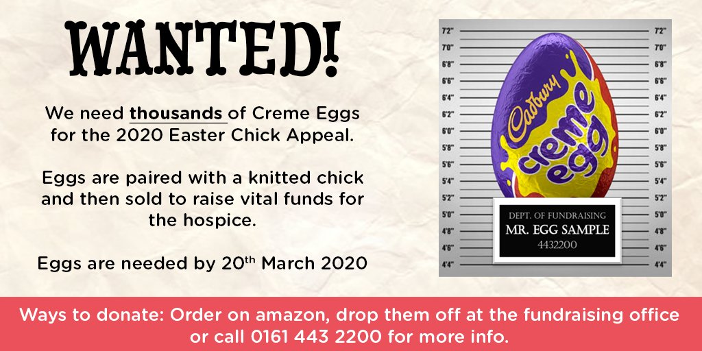 FrancisHouseCH's tweet photo. We still need thousands of Creme Eggs as part of our 2020 Easter Chick Appeal 🐤

You can donate eggs via our Amazon Wishlist or by popping them into us  at the Fundraising Office, Francis House, Parrswood Road, M20 5NA.

https://t.co/f7U2tOke5H https://t.co/fG9LLhWAdF