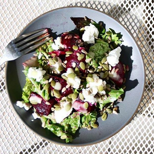 have you tried our roasted beets salad? Greens, seeds, goat cheese and Meyer lemon vinaigrette! 💜💚🤍 #food #miamifood #miami #miamidesigndistrict #designdistrict #foodie #salad #mia #mdd