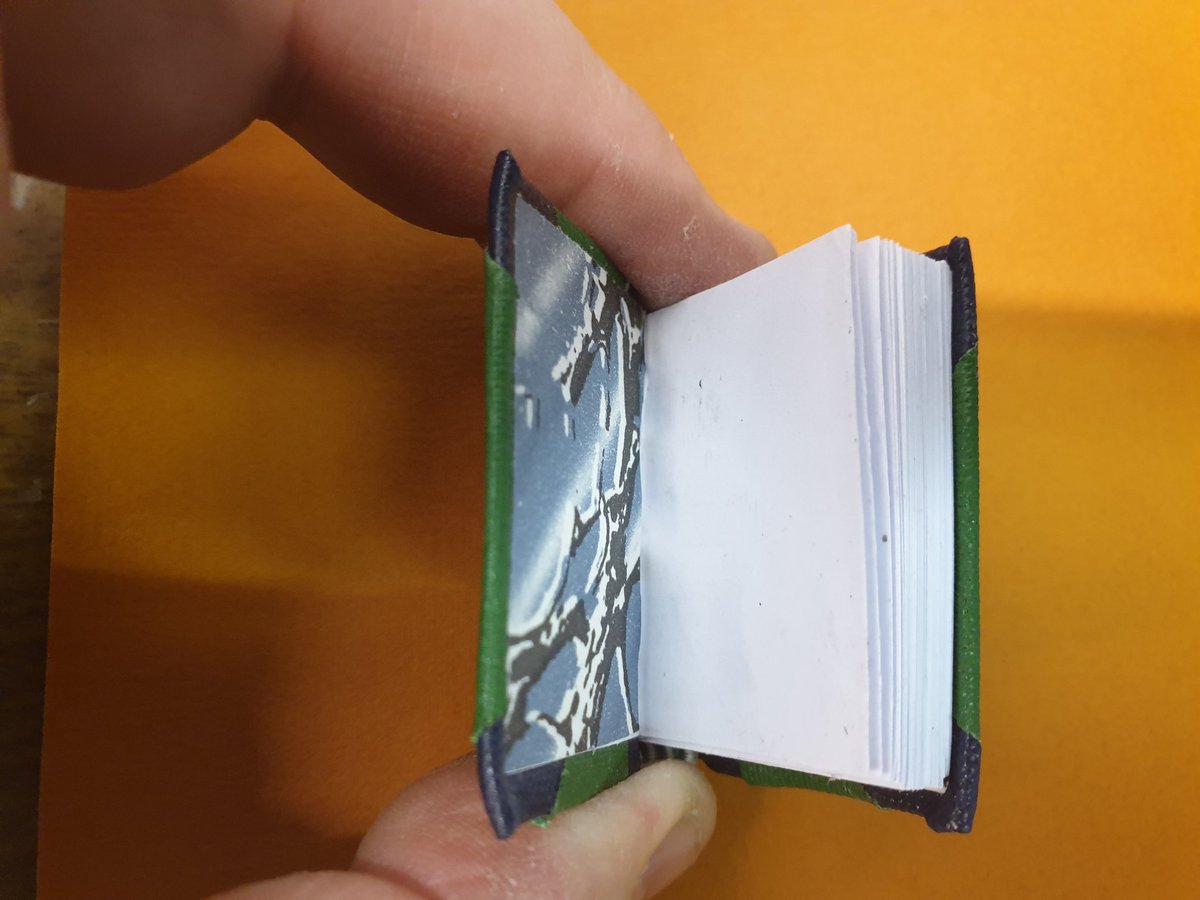 TheBookSurgeon's tweet photo. No job too small!  Half bound #book covered in Heritage Buckram cloth. Front cover hot gold foil blocked using 6pt (2mm high) lead type. 84 pages hand sewn with bees wax coated thread. Hubs created along spine to show the 3 chords which were hand sewn for added strength. https://t.co/koPMF3SlxN