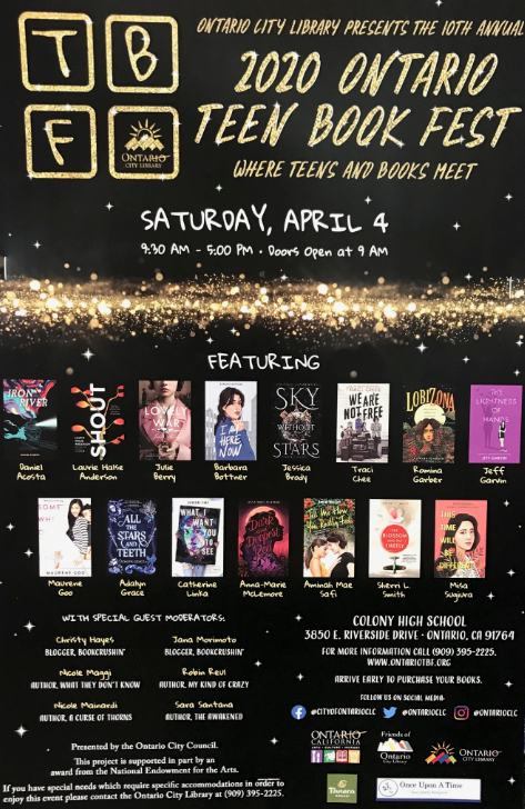 colonylibrary's tweet image. Come Saturday, April 4th to the Ontario City Library&apos;s Teen Book Fest! Meet well known Young Adult Authors and get your book signed. Make sure to save the date in your calendars! #ONTARIOCLC #TeenBookFest #InCOHSLibrary