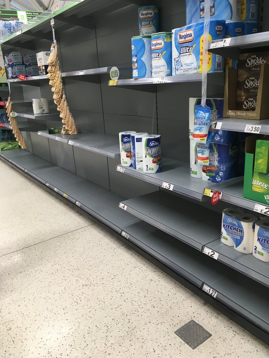 Justice4poppi's tweet photo. @AsdaServiceTeam I’m please to hear it and well done, however the shepshed store isn’t complying with the policy. We’ve been down everyday this week for toilet roll and every time it’s sold out and we see people with trolleys full of it.. same with hand wash/sanitiser. This was yesterday. https://t.co/oj7AXUDjjs