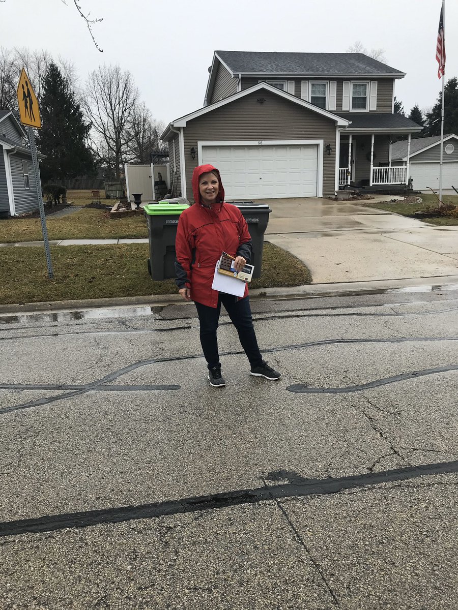 BethGoncher's tweet photo. We are eight days away from the Illinois Primary, and we are out in this rain talking to people about our message of fiscal responsibility. Remember to #votebeth 

#gotv #beth4senate #illinois #gop #primary https://t.co/jzTuarBr2h