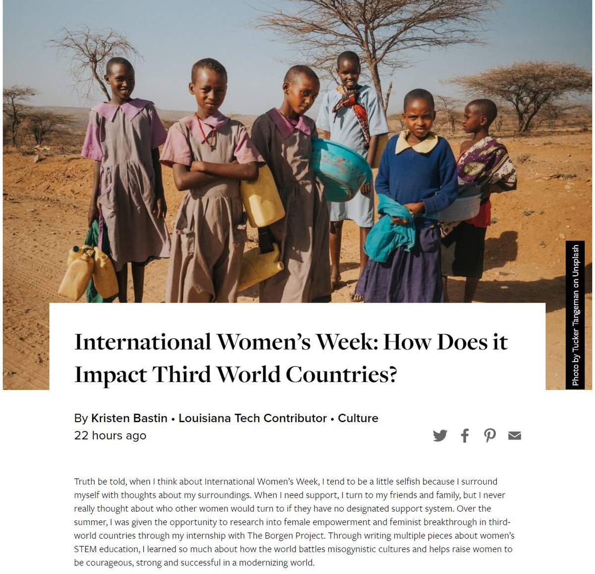 First in our week-long line up for International Women's Week, we have Kristen's article talking about her experience researching the empowerment of women in third world countries. Be sure to check it out!! Link in bio!!

#hclouisianatech #IWD2020 #EachforEqual #articlespotlight