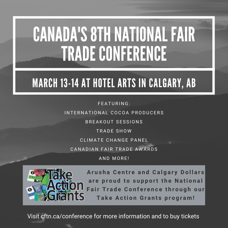 ArushaCentre's tweet photo. Will you be at the 8th National Fair Trade Conference this weekend in Calgary? We are so excited to support this incredible event through our Take Action Grants!
@FairTradeYYC @FairtradeCanada
#yyc #belocal #buylocalyyc #soinn #FairTradeConference
#SmallSteps2020 #fairtrade https://t.co/hSlLWh2DAP