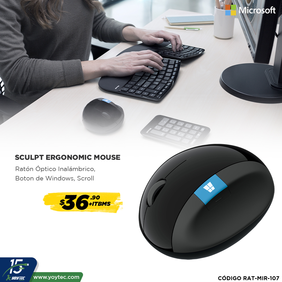 El avanzado diseño del Sculpt Ergonomic Mouse maximiza la comodidad , diseñado para fomentar una postura más natural de la mano, la muñeca y el antebrazo, ayuda a prevenir el dolor de las lesiones por movimientos repetitivos

#Microsoft #Sculptergonomic #Mouse #Yoytec #Tecnología