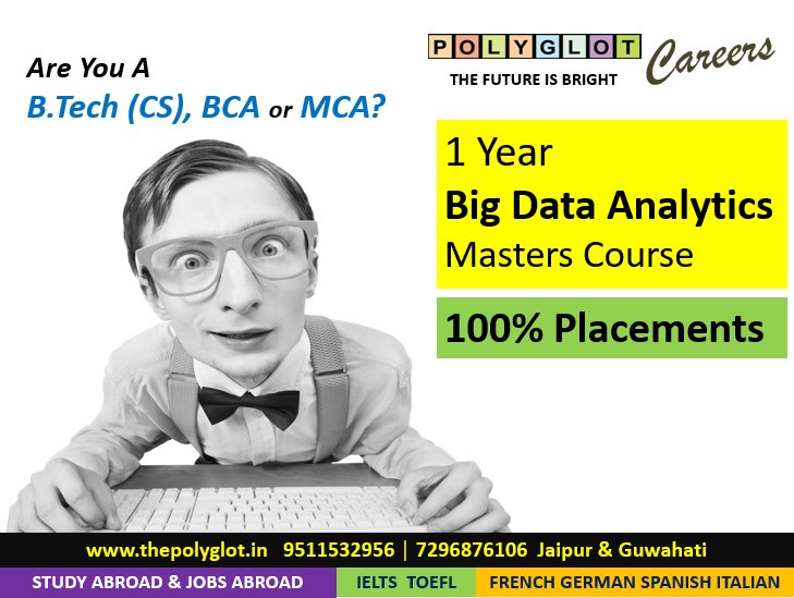 JaipurPolyglot's tweet image. Are you Computer Science student?
Do you have a BTech in Computer Science or a BCA/MCA?
Go for Big Data Analytics! That's the future. 
#bigdata #bigdatatech #bigdataanalytics #datascientist #bigdataanalysis #bigdatajobs #jobopportunity #dataengineer
#polyglotstudyabroad