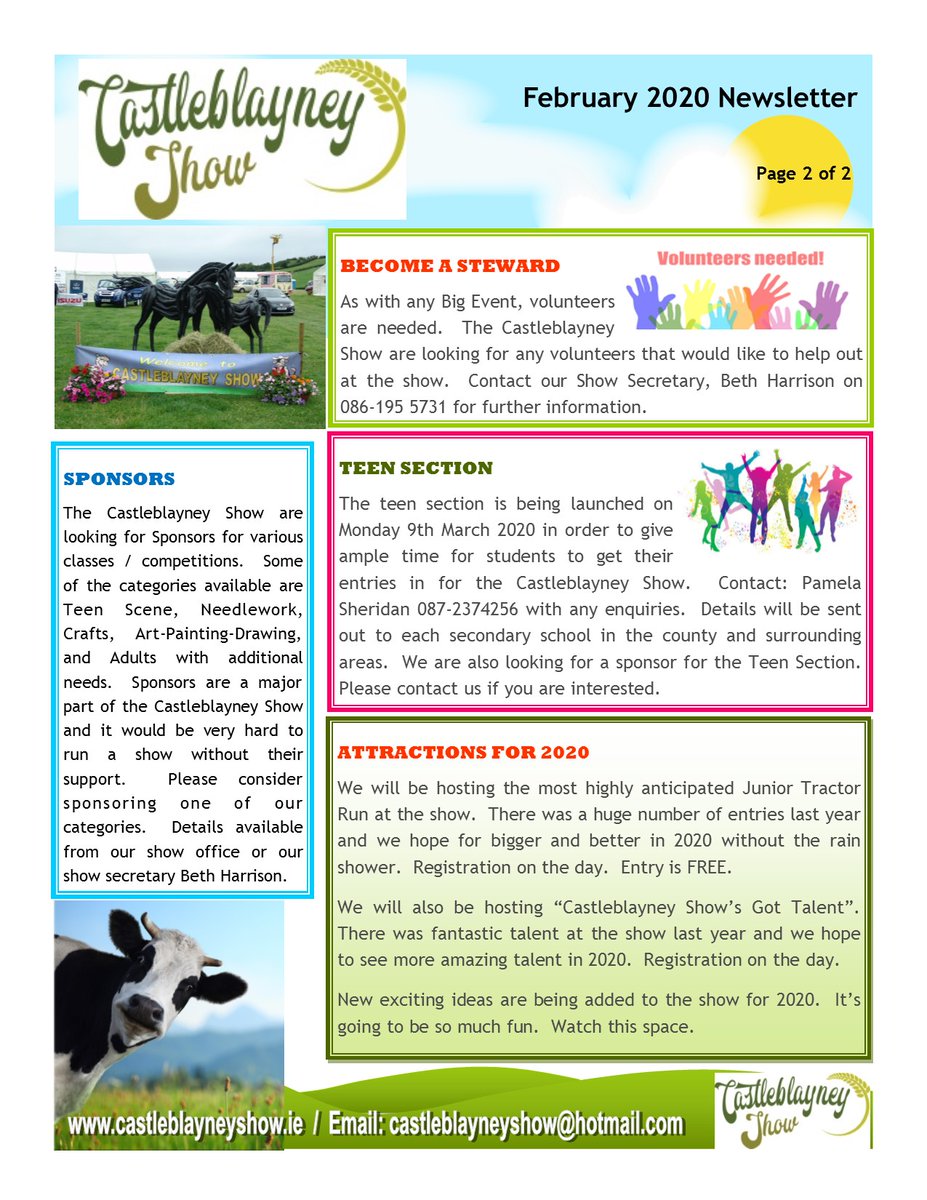 The Castleblayney Show LAUNCH our Monthly Newsletter. Have a look at what's coming up for 2020. Newsletter will be updated monthly. February 2020 Newsletter available now.