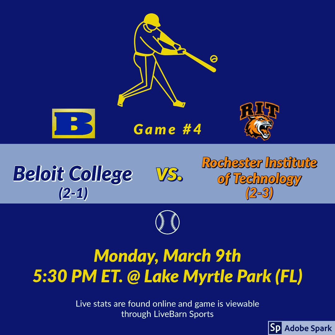 beloit_baseball's tweet photo. GAME #4
Junior pitcher Jacob Sligar takes the mound against RIT (NY). First pitch is set for 5:30 pm ET. Let’s Go Bucs!
#BeloitCollege #BucBaseball https://t.co/bE7rab6z9k