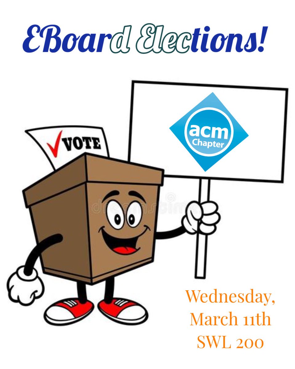 AdelphiACM's tweet image. In other news! The time has come for Eboard Elections 😙 Would you like to be an active member of the eboard for ACM? Please email us at acm@adelphi.edu and tell us what position you would like to run for 😎 See you on Wednesday ✌🏽