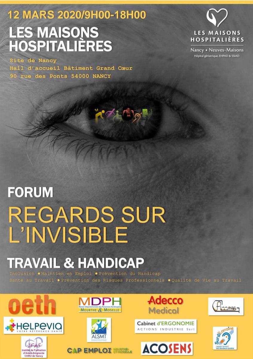 Addenda54NY's tweet image. FORUM Travail &amp;amp; Handicap aux Maisons Hospitalières @maison_hospit
@AccordOETH #Helpevia #MDPH #Handicap @Capemploi_ @AdeccoMedical ALMST, IFAS Lionnois CHRU de Nancy, Cap Emploi Meurthe-et-Moselle, ACTIONS INDUSTRIE, Surdi Lorraine, Access