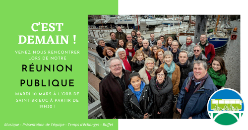 saintbrieuc_ess's tweet photo. C'EST DEMAIN ! 🔔 
Venez nous rencontrer à l'ORB demain (mardi 10/03) à partir de 19h30 !
Nous vous accueillerons avec de la musique, puis nous vous présenterons l'équipe de Saint-Brieuc écologique sociale et solidaire! Un temps d'échanges précédera le buffet 😋 à demain ! https://t.co/sq66BtBd5x