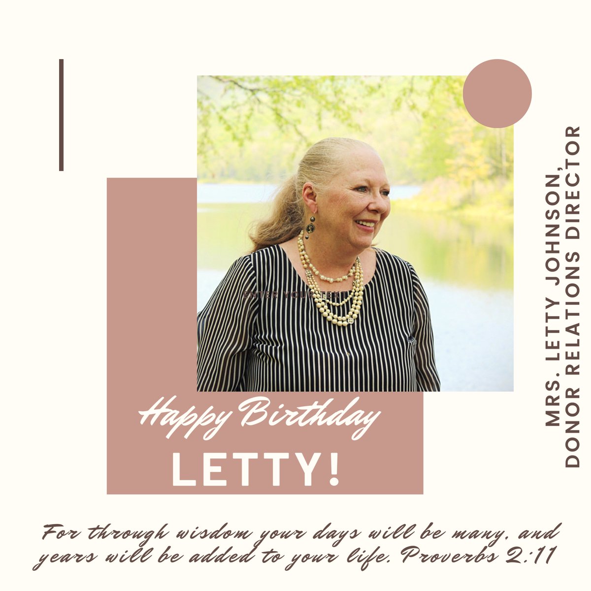 Citihope's tweet photo. Happy birthday to our Donor Relations Director &amp; dear, beloved friend, Mrs. Letty Johnson. Ones life is more beautiful just by knowing her! https://t.co/E67ByXUilb