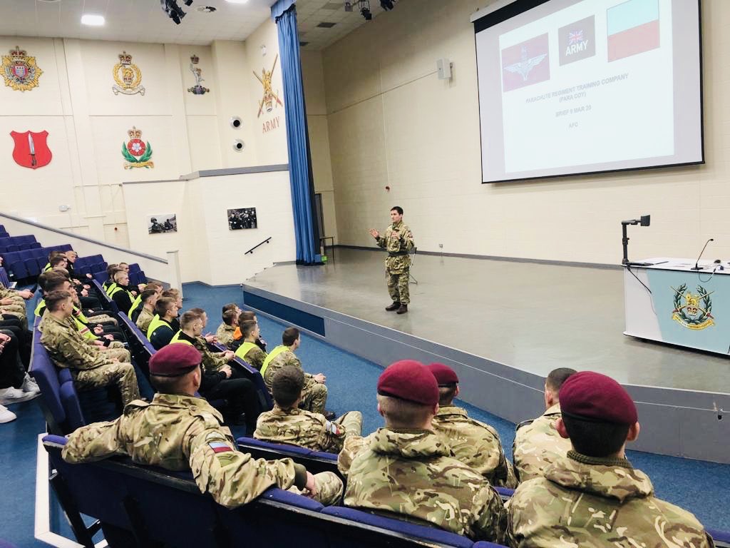 Lt Col Jules Russell (@co_afc) on Twitter photo Great to see <a href="/Para_Training/">The Parachute Regiment Training Company</a> company from @2ITB_Catterick here briefing their future trainees about the next stage of training. This is part of our Op ACHILLES programme which has greatly improved PARA pass rates. <a href="/TheParachuteReg/">TheParachuteRegiment</a> are exemplars in investing in their recruits. Great to see <a href="/Para_Training/">The Parachute Regiment Training Company</a> company from @2ITB_Catterick here briefing their future trainees about the next stage of training. This is part of our Op ACHILLES programme which has greatly improved PARA pass rates. <a href="/TheParachuteReg/">TheParachuteRegiment</a> are exemplars in investing in their recruits.