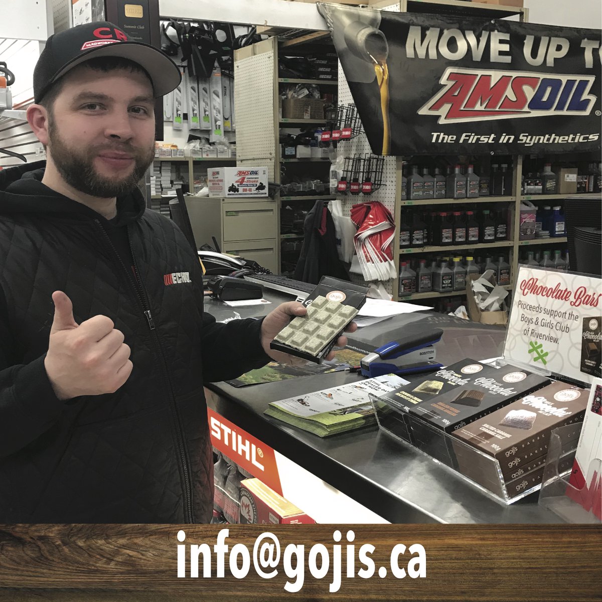 Shout out to CR Yardworks &amp; Equipment in Riverview, NB! They are fundraising for the Boys &amp; Girls Club of Riverview by selling goji’s chocolate bars!