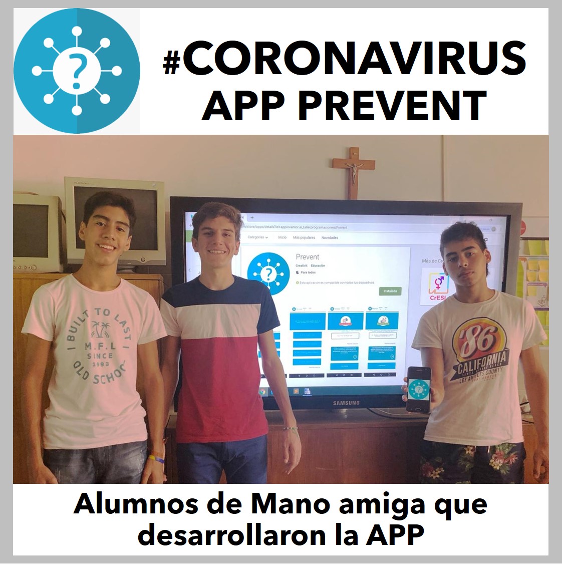 pzittosoria's tweet photo. PREVENT APP. Los alumnos de 4 año del colegio Mano Amiga de Pilar, desarrollaron una aplicación que brinda información sobre el Coronavirus y proyectan hacer lo mismo con el Dengue.
 #coronavirus #appprevent #ayudaalacomunidad #prevencioncoronavirus https://t.co/e2olRwPAFt