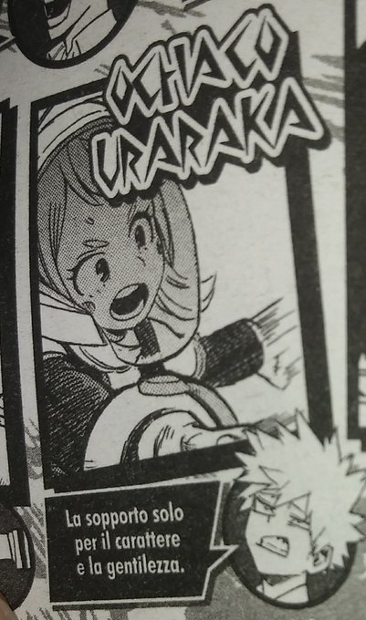 OMG The official Italian translation is out!
 He says:
 "I can only stand her for her character and kindness."
#kacchako 