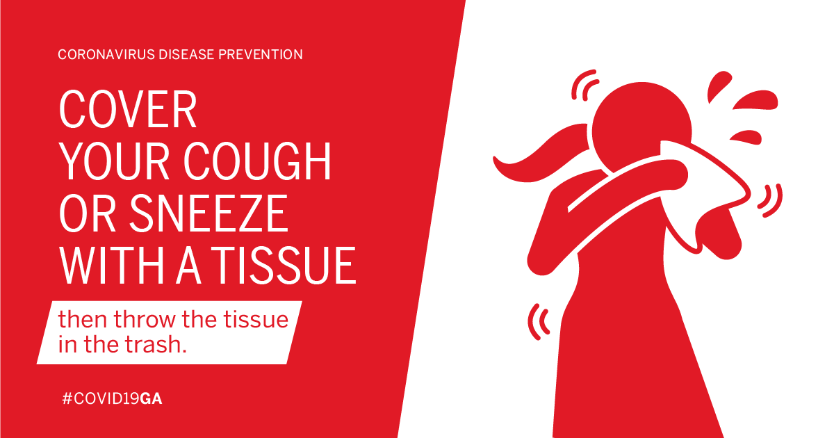 GaDPH's tweet photo. The best way to prevent #COVID19 is to practice everyday preventive behaviors like hand washing and covering your #cough or sneeze with tissue. Hand washing &amp; covering your mouth &amp; disposing of tissue protects those around you from viruses like cold, flu and COVID-19. #COVID19GA https://t.co/8qrpYoI3Bp