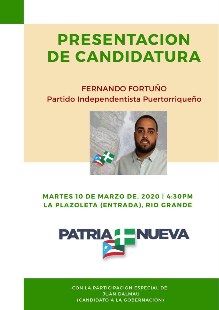 fortunopip's tweet photo. Recordándoles mañana 10 de marzo la presentación de mi candidatura junto a nuestro próximo Gobernador Juan Dalmau https://t.co/bvvvarVwJl