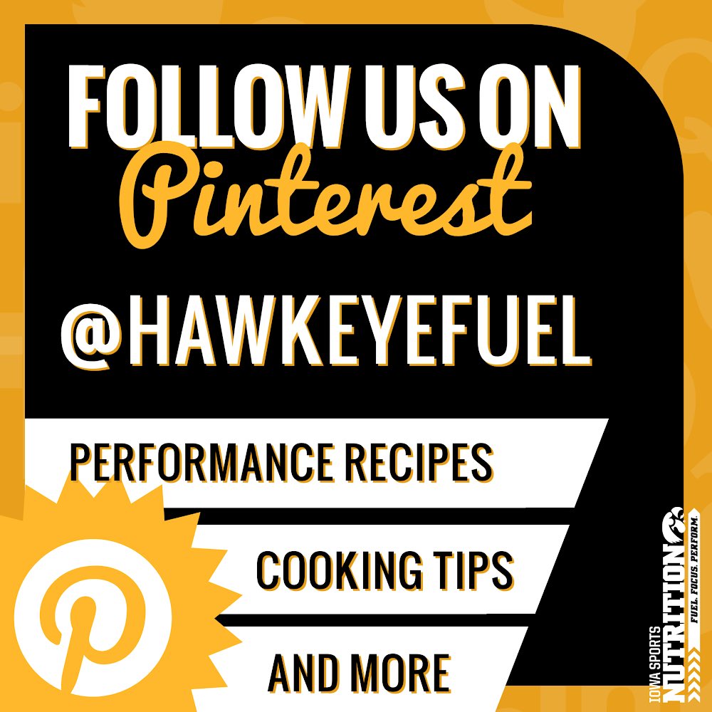 HawkeyeFuel's tweet photo. Have you heard the news? 📰HawkeyeFuel is now on Pinterest 📱! Follow us for Sports RD-approved recipes 🍎🍳🥦, plus cooking tips and more! Choose a recipe, make it at home, then send us a picture 📸 for a HawkeyeFuel shout-out 🗣! #hawkfuel #hawkfocus #hawkperform https://t.co/jO16ks0sWH