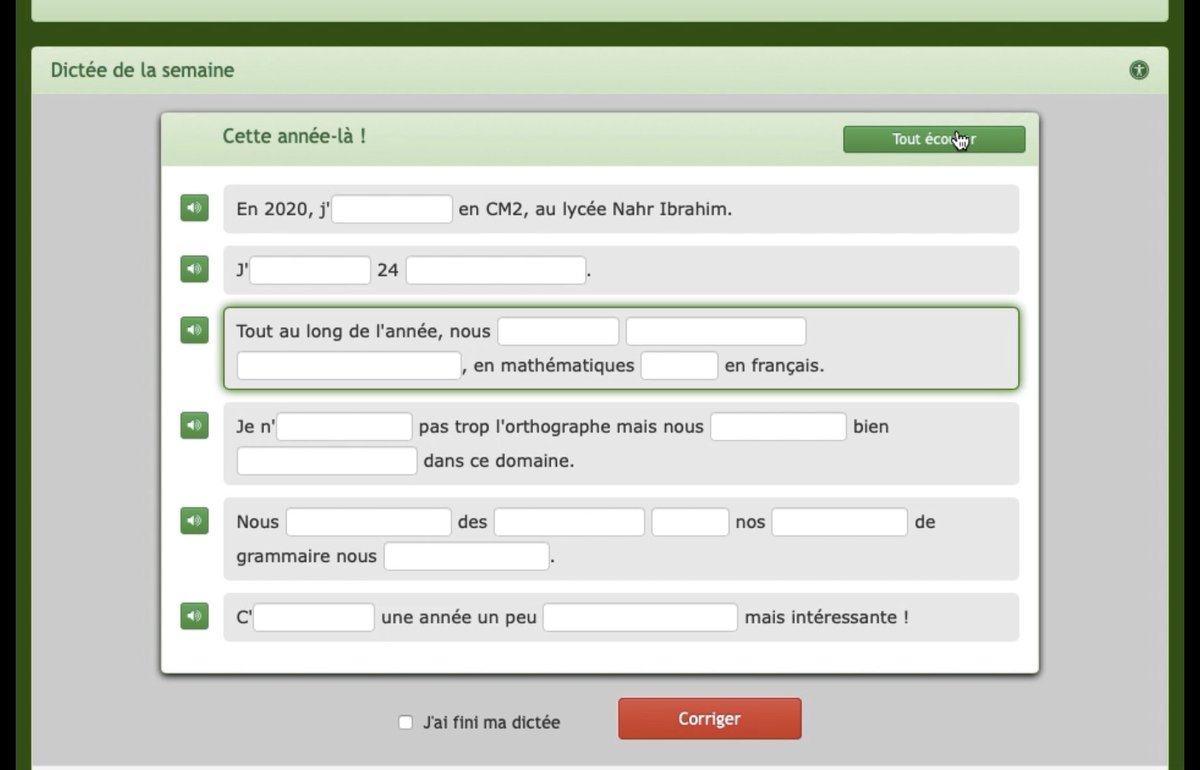 ellimac_9's tweet photo. Voici côté élève l’interface d’@orthophore, plateforme permettant aux élèves de réaliser seuls et à leurs rythmes des dictées créées de toutes pièces. Un dispositif fort utile dans le contexte actuel ! @Juliehig #Mlfveille https://t.co/kTbIQTGLkq