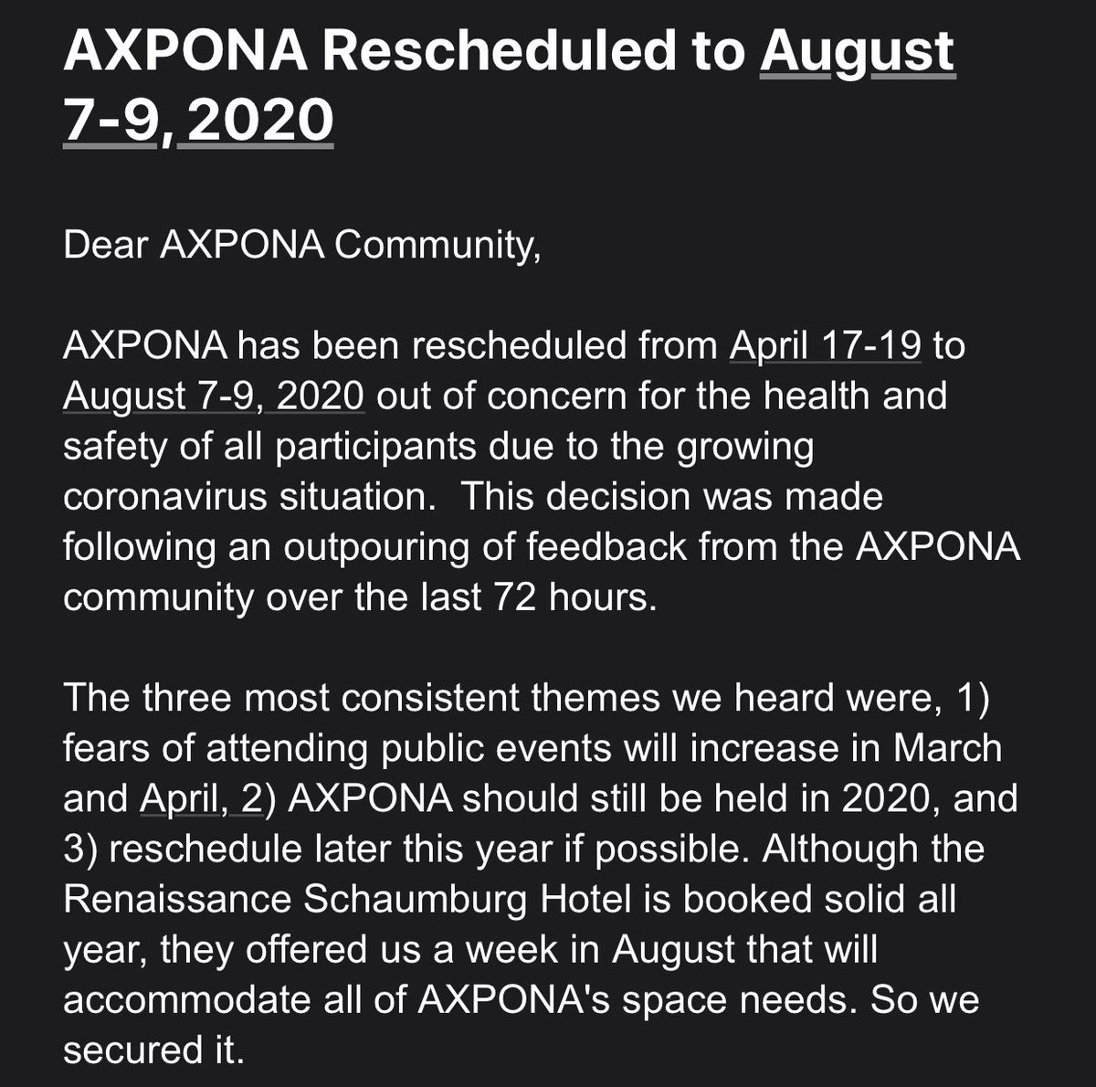 Listen2Listen's tweet photo. Axpona postponed till August 7-9 2020 for health and safety over Coronavirus concerns https://t.co/05PpyPTXgP