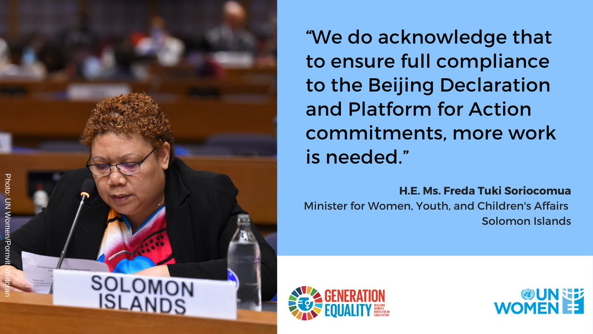 unwomenpacific's tweet photo. “We do acknowledge that to ensure full compliance to the #BeijingDeclaration commitments, more work is needed.”- H.E. Ms. Freda Tuki Soriocomua, Minister for Women, Youth, and Children's Affairs #SolomonIslands 🇸🇧 #Beijing25 Statement: https://t.co/kQebFyWMPe #GenerationEquality https://t.co/gzHZCk90nu