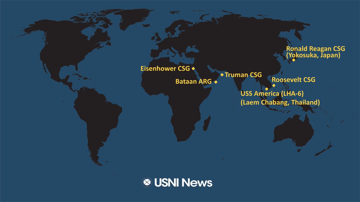 USS Eisenhower  #CVN69 CSG has transited the Suez Canal and is now in the Red Sea, entering 5th fleet AOR. #USNavy now has 3 carrier groups in the 5th Fleet AOR: USS Truman  #CVN75 and USS Eisenhower  #CVN69 CSGs as well as Bataan ARG  #LHD5.