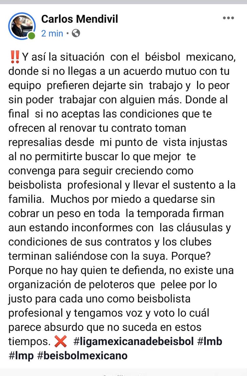 Beisbolpuro's tweet photo. SU POSTURA

Ahora es Carlos Mendivil quien emite su postura tras quedar en lista de restringidos al no firmar con @OficialSarapero.

#LaCasaDelRey https://t.co/HARccYWjap