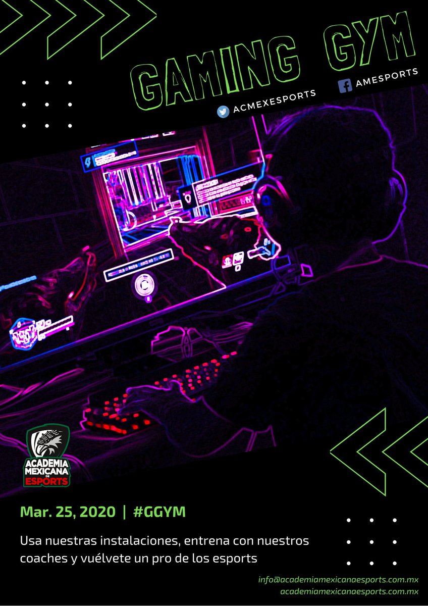 AcMexEsports's tweet photo. ¡¡¡WOW!!! Un gimnasio, pero de videojuegos y #esports

#GGym es nuestro nuevo plan en el que a través de una membresía tendrás beneficios como entrar a nuestras clases semanales y torneos.

Inscripciones, costos y más en info@academiamexicanaesports.com.mx https://t.co/FtAcXyLzbd